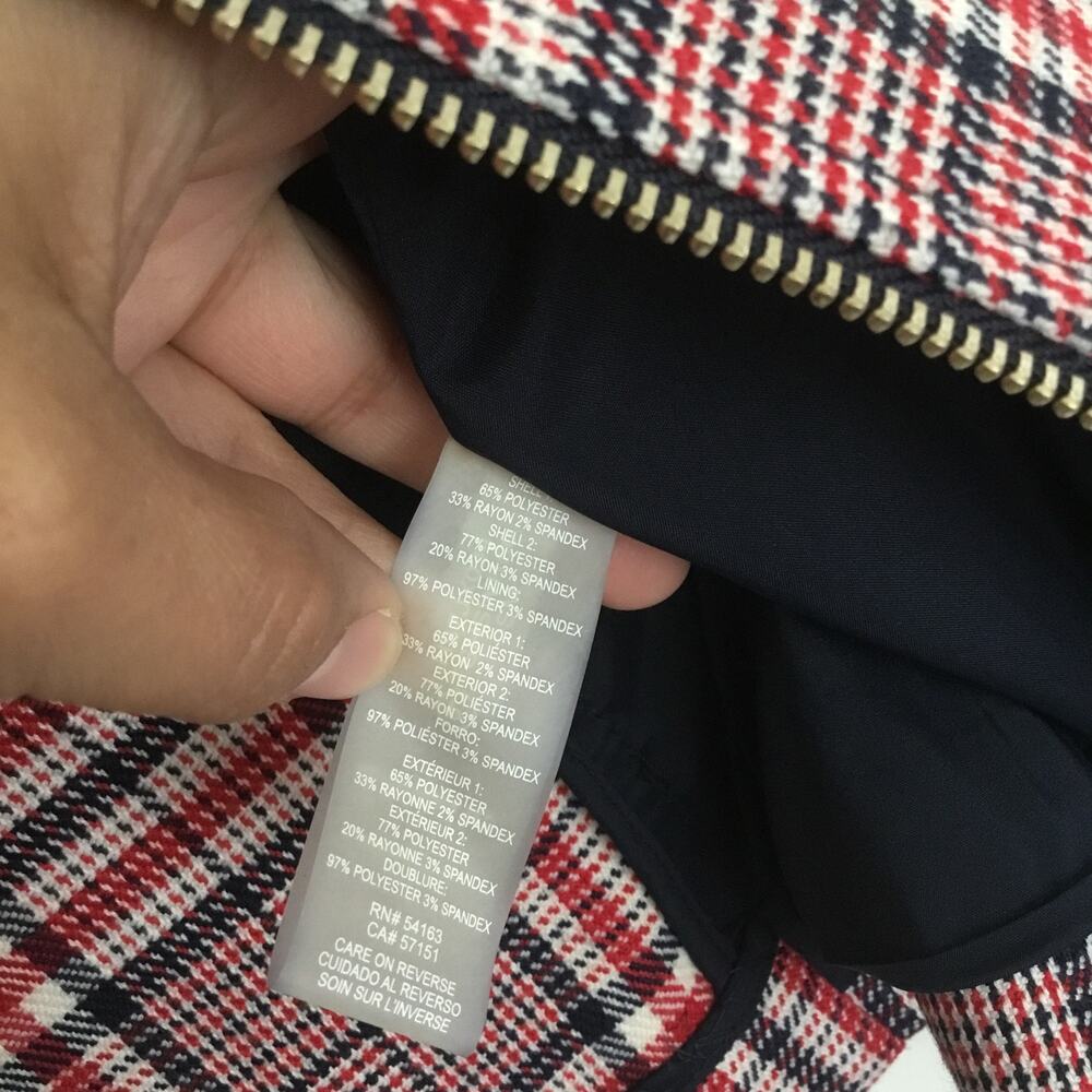 TOMMY HILFIGER Women's RED BLUE WHITE HOUNDSTOOTH  Plaid Zip-Up Jacket Sz 4 - Picture 8 of 9